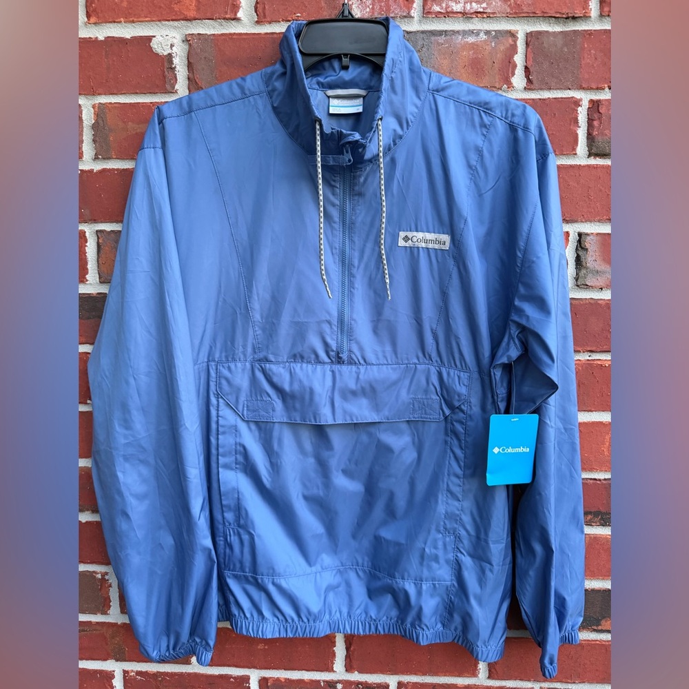NWT Columbia Men's M Light Blue Humboldt Heights EXS PO Half-Zip Windbreaker F1